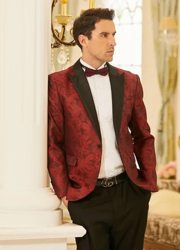 Vista 4 de COOFANDY Chaqueta de esmoquin formal de cachemira floral para hombre, vestido de cena, fiesta, baile de graduación, chaqueta de esmoquin