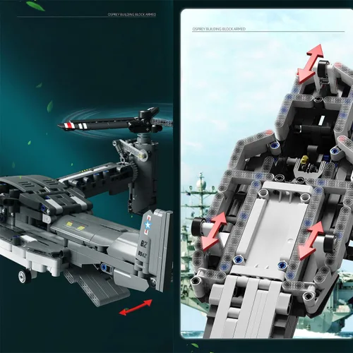 Vista 3 de Juego de bloques de construcción de helicóptero militar V-22 Osprey, 1133 piezas, modelo de avión de combate, kit de bloques de construcción, regalo