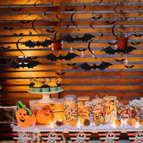 Vista 3 de Calcomanías de pared colgantes de murciélagos, decoraciones de fiesta de Halloween, 28 piezas de murciélagos voladores 3D, calcomanías de decoración