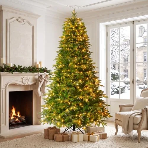 Vista 3 de 7.5FT Pre-Lit Artificial Christmas Tree, Life-Like Full Branches with Metal Stand, Fire Resistant, Warm White & Multicolor LED Lights for Holiday