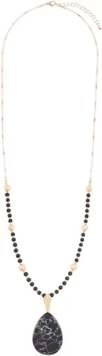Vista 2 de RIAH FASHION Collar largo de cuentas con colgante bohemio, cristal brillante, dije de cuarzo de piedra natural, cuentas de madera bohemia, cadena