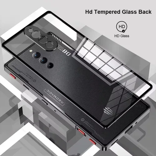 Vista 4 de QUIETIP Funda compatible con Red Magic 8 Pro / 8S Pro con protector de pantalla, marco de metal + cubierta trasera de vidrio templado transparente