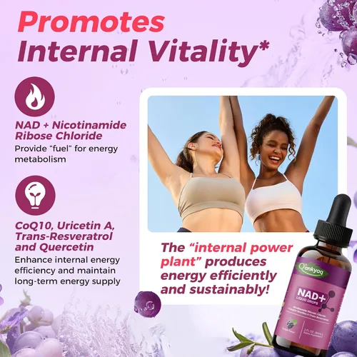 Vista 6 de NAD - Gotas de 1000 mg con cloruro de ribósido de nicotinamida, trans-resveratrol, tintura NAD Plus para proporcionar energía, estabilidad Mito*