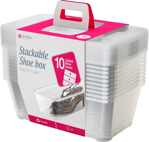 Vista 10 de Life Story Paquete de 10 cajas de almacenamiento de plástico, organizador de zapatos apilable, contenedores con tapa, 6 litros - Cajas