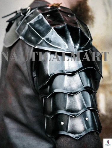 Vista 3 de NauticalMart Hombreras ennegrecidas, hombros LARP y garganta, armadura berserk de acero