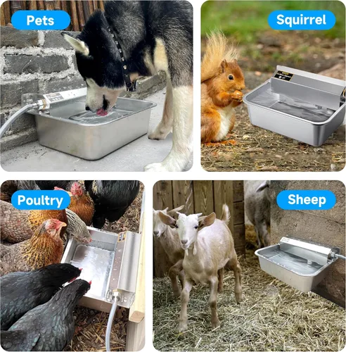 Vista 8 de Dispensador automático de agua para perros, dispensador de agua grande de acero inoxidable 304 de 2 galones para interiores/exteriores, alimentador