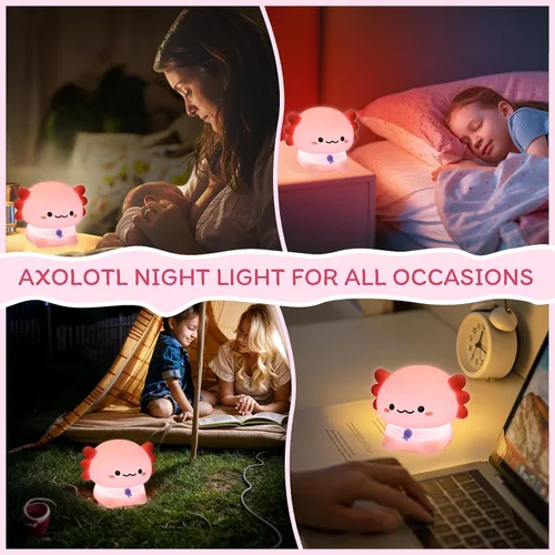 Vista 7 de Axolotl - Luz nocturna para niños – Regulador de intensidad de 3 niveles y temporizador de apagado automático, lámpara de silicona segura