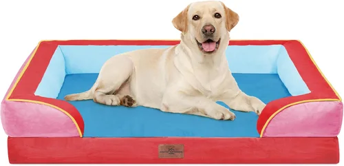 Vista 117 de Comfort Expression - Cama ortopédica para perros medianos, 28 x 19 pulgadas, cama impermeable y de apoyo de espuma con cojines removibles, sofá