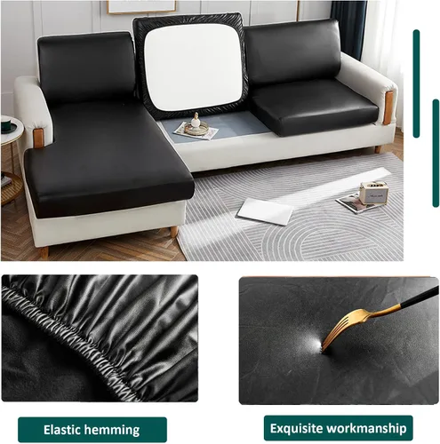 Vista 4 de Fundas de cojín impermeables para sofá, funda de cojín elástica de piel sintética para sofá en forma de L, protector de muebles para sala de estar