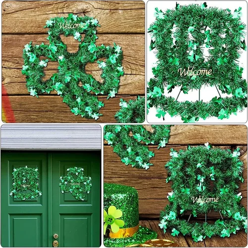 Vista 6 de LOGOFUN 4 piezas de trébol de alambre del día de San Patricio, corona de metal con forma de trébol de la suerte, sombrero irlandés, corona de flores
