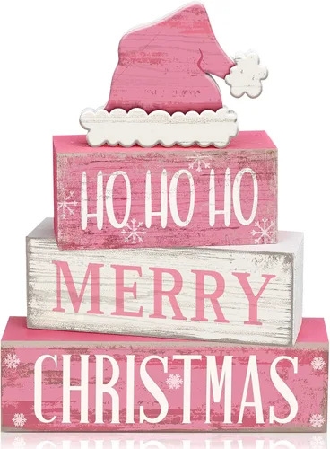 Vista 145 de Moucuny 4 piezas de decoración de mesa de Navidad rosa de chocolate caliente de cacao escalonado, decoración de bandeja escalonada, letrero