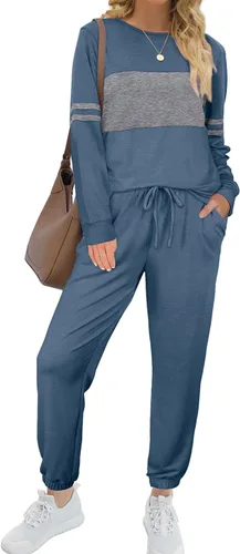 Vista 2 de Sipaya - Conjuntos de sudadera de bloque de color para mujer, conjuntos casuales de 2 piezas