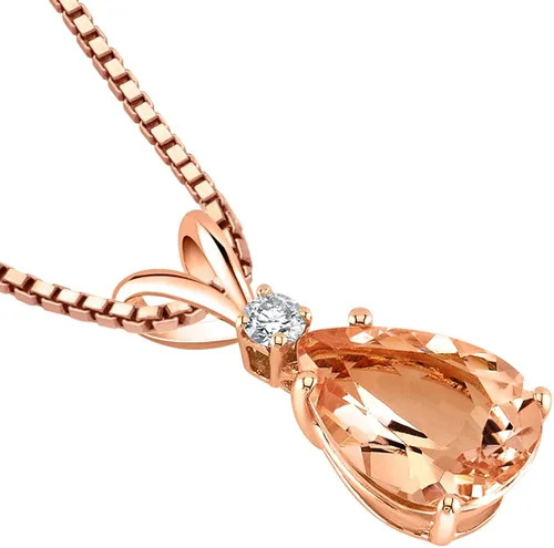 Vista 3 de Peora Morganita con colgante de diamante genuino en oro rosa de 14 quilates, elegante solitario lágrima, forma de pera, 0.394 x 0.276in, 1.80