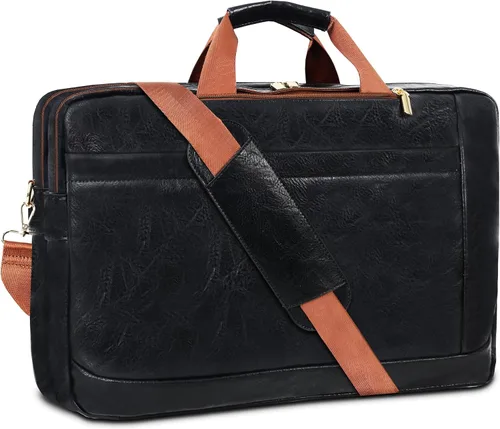 Vista 14 de Bolso de Mensajero de Cuero Sintético para Hombre Bolsa de Laptop de 17-17.3 Pulgadas para Hombre Bolsa de Cuero de Oficina Convertible Mochila 3