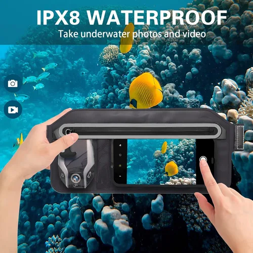 Vista 4 de SJEhome Funda impermeable IPX8 para teléfono con correa ajustable para la cintura, compatible con iPhone de la serie completa Galaxy de hasta 7 Negro