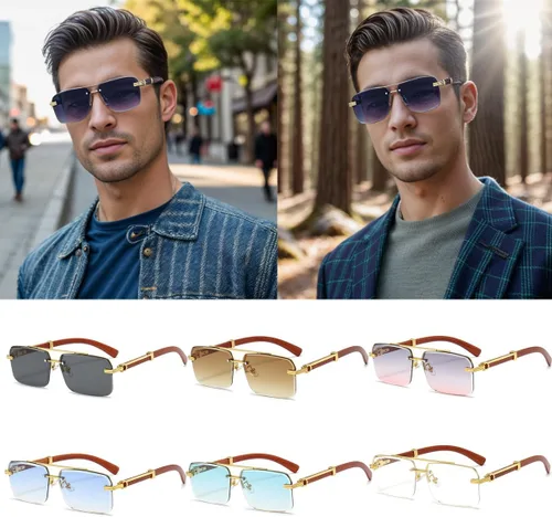 Vista 4 de JOVAKIT Lentes de sol cuadrados de moda para hombres y mujeres, con montura semi sin montura de los años 90, gafas de sol retro vintage