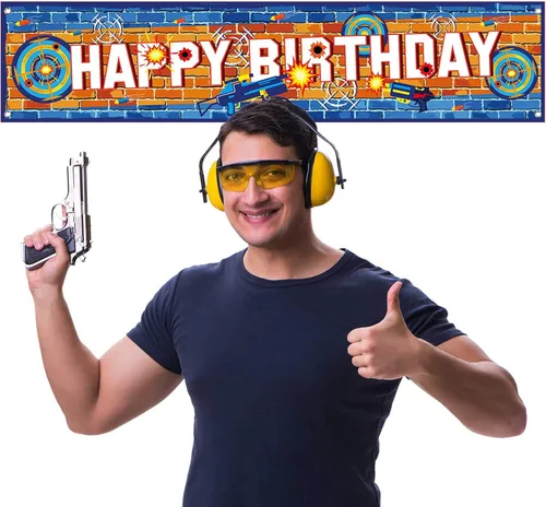 Vista 6 de Cartel de fiesta de batalla de dardos con texto en inglés «Happy Birthday»