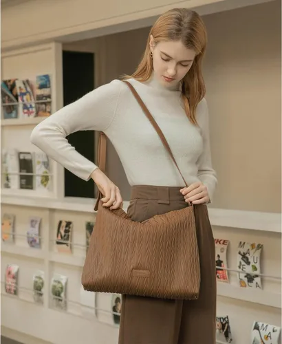 Vista 7 de Telena Bolsos Hobo de cuero para mujer, bolsos cruzados grandes para mujer, a la moda, con correa ajustable