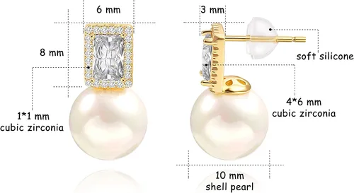 Vista 4 de Aretes colgantes de plata de ley 925 seleccionados a mano AAA+ de 7.5 a 0.315 in, perlas cultivadas de agua dulce blanca, joyería para mujeres