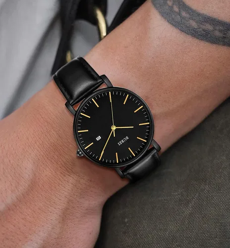 Vista 4 de BUREI - Reloj de pulsera analógico para hombre con fecha, extensible de malla de acero inoxidable