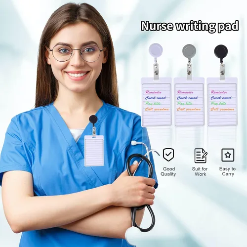Vista 6 de Bloc de notas borrable de 3 x 5 pulgadas con carrete retráctil o clip, bloc de notas de borrado en seco, bloc de notas borrable de bolsillo