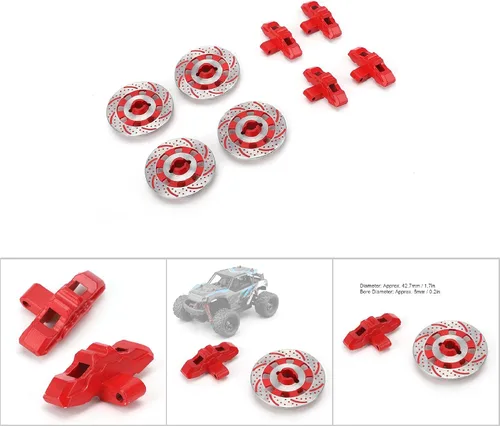 Vista 4 de Disco de freno RC, rotor de disco de freno de rueda, cubo de unidad de disco anti freno apto para Unlimited Desert Racer UDR 1/7 RC Car (rojo) Udr