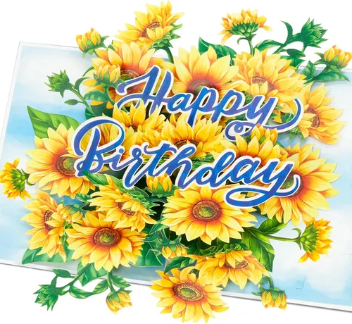 Vista 9 de POPWOW Tarjeta desplegable de feliz cumpleaños, flores y mariposas, tarjeta de felicitación 3D floral, regalo para mamá, hermana, mujer, abuela