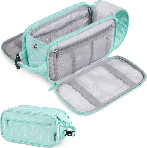 Vista 15 de PAVILIA Neceser para hombres y mujeres, bolsa de viaje, estuche organizador de artículos de tocador, artículos esenciales de viaje, kit de afeitado