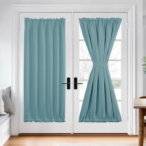 Vista 52 de Deconovo Cortinas opacas para puerta, bolsillo para cortinero y cortinas de bloqueo con aislamiento térmico para dormitorio, 137.16 x 189.2 cm, azul