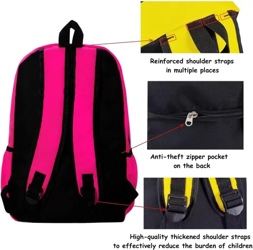 Vista 6 de Mochila para niños de 15 pulgadas, ligera, para escuela primaria, para jardín de infantes, mochila de viaje casual, Rosa, Casual