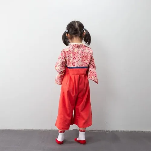 Vista 6 de Mameluco tipo kimono para bebé niña disfraz japonés mono Hakama traje samurái infantil