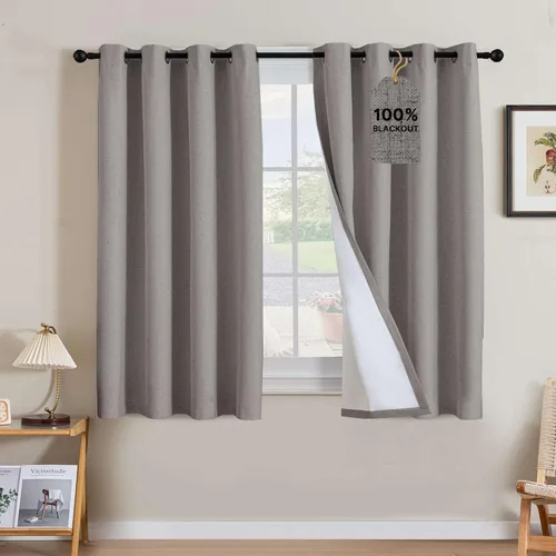 Vista 209 de H.VERSAILTEX Cortinas 100% opacas con aislamiento térmico, texturizadas, de lino, con bloqueo completo de calor y luz, para sala de estar y Negro