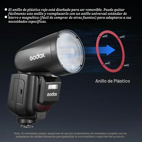 Vista 8 de Godox V1Pro-S TTL Flash para Sony, 76Ws cabeza redonda Speedlite, 1/8000s