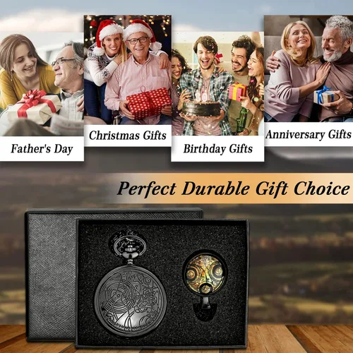 Vista 4 de Relojes de bolsillo vintage para hombres y niños, reloj de bolsillo con cadena, regalos de Navidad, regalos del día del padre, regalos del día