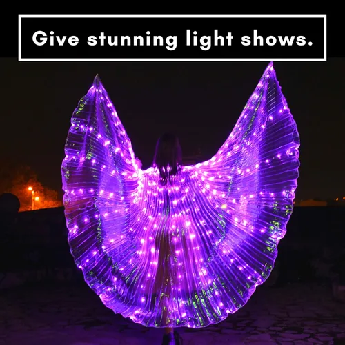Vista 2 de Velo iluminado tamaño adulto de alas de ángel ropa de festival y disfraz de ángel traje de cosplay de alas de hadas y rave