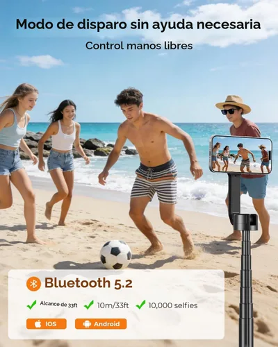 Vista 7 de Trípode magnético para selfie stick de 72 pulgadas para iPhone MagSafe, soporte de trípode extensible para teléfono con control remoto Bluetooth