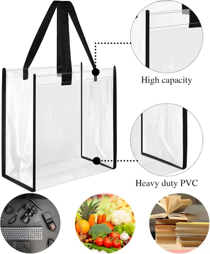 Vista 4 de Paterr 30 piezas de bolsas transparentes aprobadas para estadio, paquete al por mayor de 10 x 10 x 4 pulgadas, bolsas de regalo transparentes