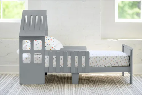 Vista 7 de Little Partners Lil' House - Cama infantil de madera maciza con forma de hogar con rieles y dos protectores de seguridad, se adapta a colchones
