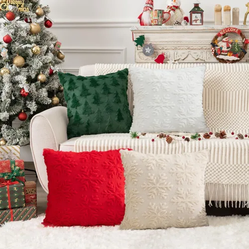 Vista 6 de Juego de 2 fundas de almohada decorativas de terciopelo de invierno con copos de nieve beige, 18 x 18 pulgadas, funda de cojín cuadrada
