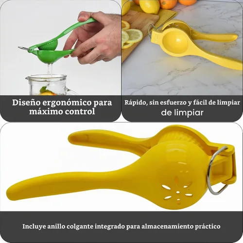 Vista 2 de IMUSA Juego de exprimidores manuales de lima y limón, exprimidor de cítricos para máxima extracción, aluminio, amarillo y verde