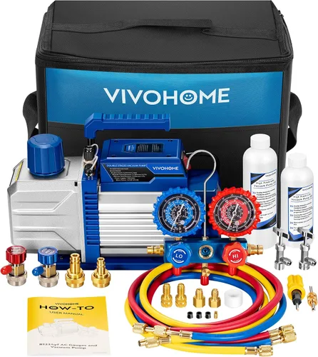 Vista 8 de VIVOHOME 110 V 1/4 HP 3.5 CFM - Juego de bomba aspiradora HVAC de una sola etapa y manómetro AC, motor sin chispas para sistemas R32 R1234yf R454B