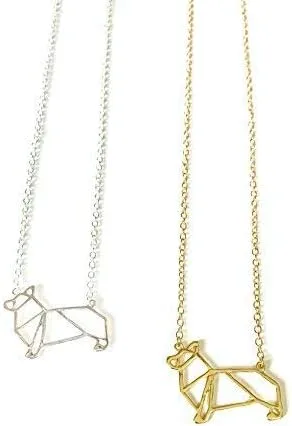 Vista 3 de Altitude Boutique Corgi, collar con colgante de perro, joyería geométrica origami (plata, oro)