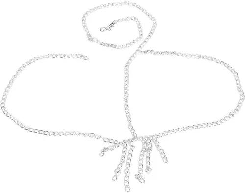 Vista 7 de Conjunto de cadena de lencería para mujer, conjunto de cadena de metal metálico con borla tentadora, plateado