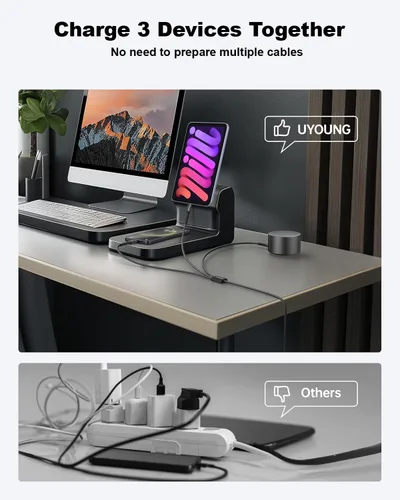 Vista 3 de Cable de carga múltiple corto de 1 pie, paquete de 2 cables de carga 3 en 1, cables universales trenzados para teléfono con conectores