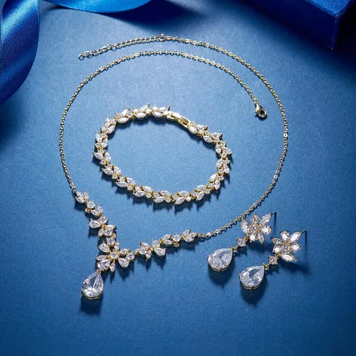 Vista 6 de EleQueen Women's Wedding Bridal Jewelry Set for Brides Bridesmaids, Silver14K GoldRose Gold Plated Cubic Zirconia Teardrop Necklace Dangle Earrings