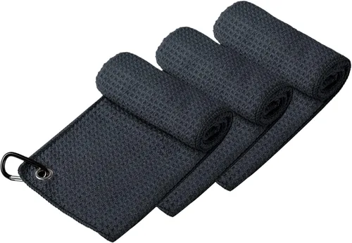 Vista 2 de Handy Picks Toalla de Golf de Microfibra (16" X 16") con Clip de Mosquetón, Toalla de Golf con Patrón de Waffle con Cierre de Gancho y Bucle - La