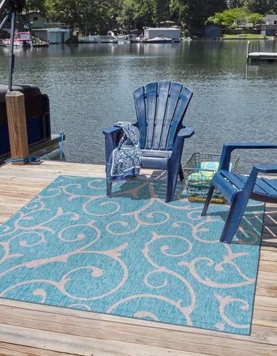 Vista 29 de Unique Loom Outdoor Botanical Collection - Alfombra rizada, 4 pies 1 pulgada x 6 pies 1 pulgada, rectangular, azul/marfil