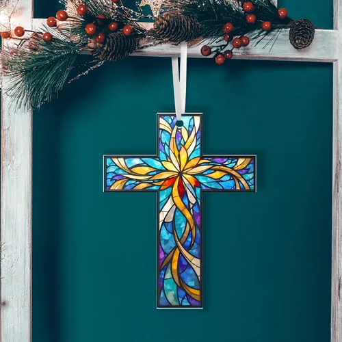 Vista 9 de FLAGWIX Regalos Cristianos de Navidad para Mujeres Fe - Adornos Acrílicos 2025 para Decoraciones de Árbol - Adorno de Cruz de Navidad, Regalos
