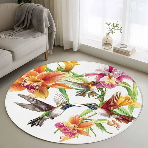 Vista 12 de Small Area Rugs 2x3 Ft, Orange Floral Non-Slip Area Rugs for Living Room Bedroom Entryway, Spring Kingfisher Watercolor Retro Art Washable Carpet
