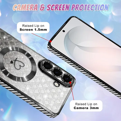 Vista 358 de Bonoma - Funda compatible con Samsung Galaxy S21 Plus, diseño de corazón con purpurina, color rosa Support for MagSafe, Plating Magnetic Case TPU